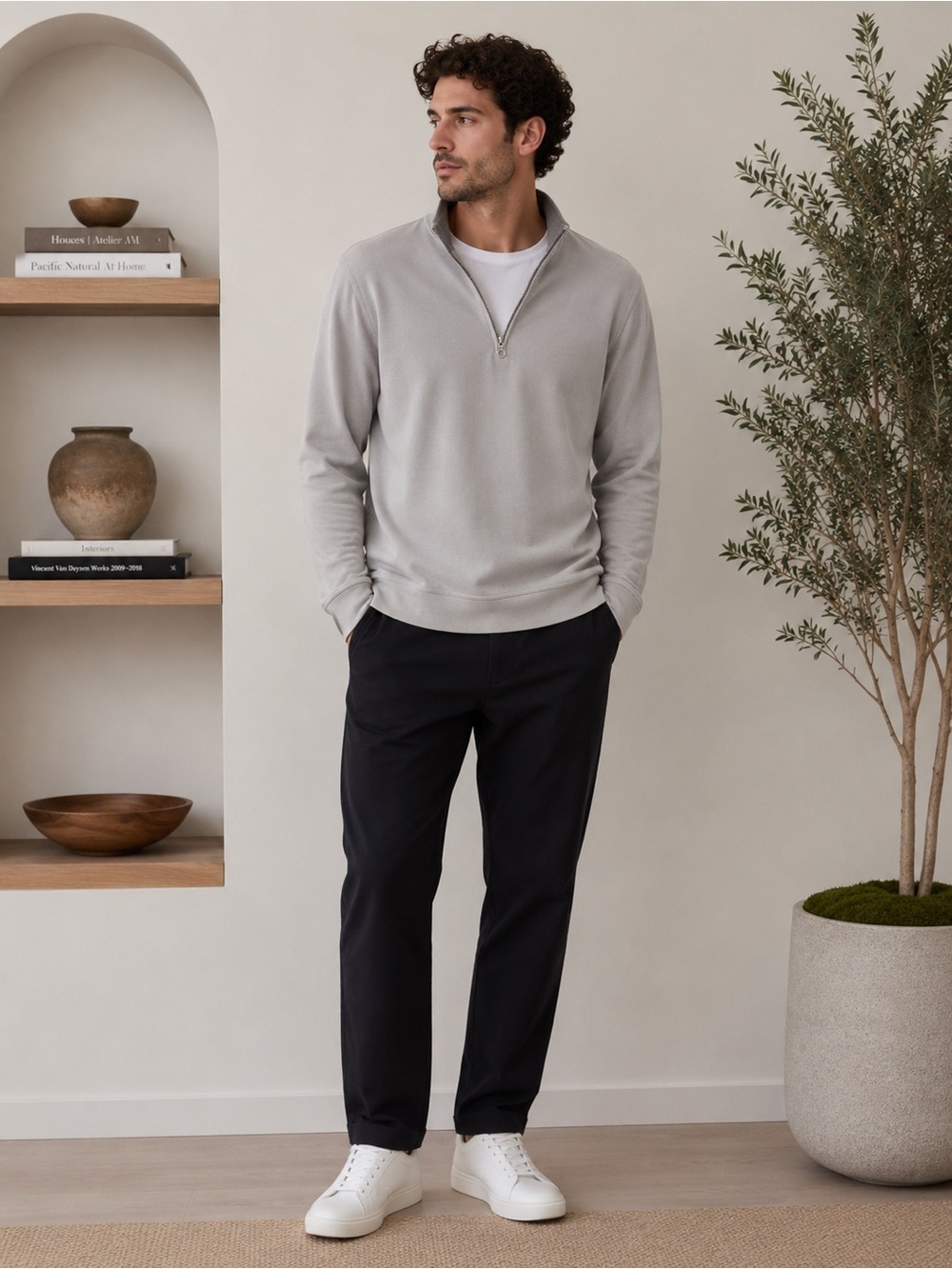 Billy Reid Men’s Light Gray Zip-Neck Sweater